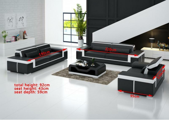 Ledercouch Couch Wunnlandschaft 3+2+1 Sëtz Garnitur Design Modern Sofa