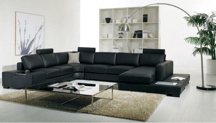 Ledersofadesigner Sofa U-Form Wunnlandschaft Canapé Dekoratioun Këssen Eckssofa
