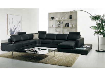 Ledersofadesigner Sofa U-Form Wunnlandschaft Canapé Dekoratioun Këssen Eckssofa