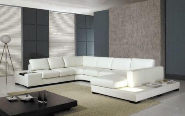 Ledersofadesigner Sofa U-Form Wunnlandschaft Canapé Dekoratioun Këssen Eckssofa