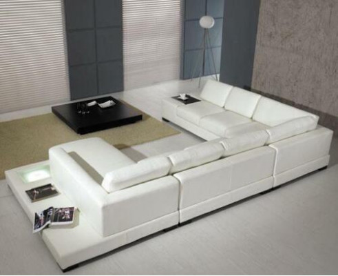 Ledersofadesigner Sofa U-Form Wunnlandschaft Canapé Dekoratioun Këssen Eckssofa