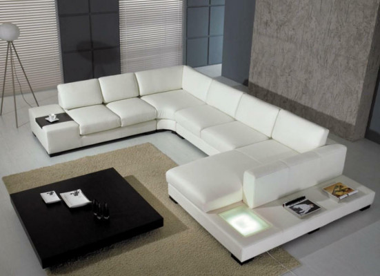 Ledersofadesigner Sofa U-Form Wunnlandschaft Canapé Dekoratioun Këssen Eckssofa