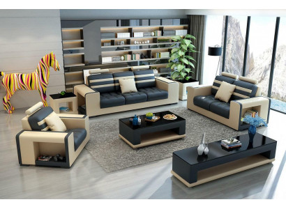 Soffagarnitur 321 Plaze Dësch Hocker Clubdësch Sideboard Garnitur Modern 5tlg.