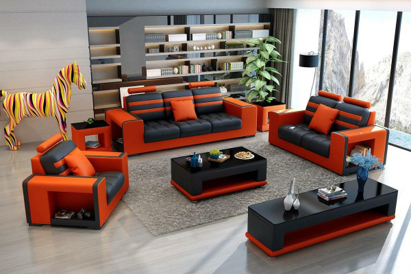 Soffagarnitur 321 Plaze Dësch Hocker Clubdësch Sideboard Garnitur Modern 5tlg.