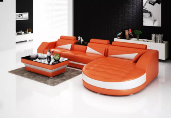 Designer Ecksofa Wunnlandschaft Ledersofa Sofa Sofa Couch Polster L-Form Orange