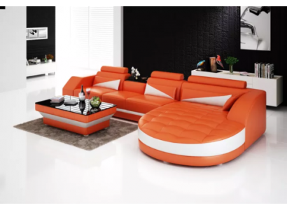Designer Ecksofa Wunnlandschaft Ledersofa Sofa Sofa Couch Polster L-Form Orange