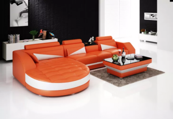 Designer Ecksofa Wunnlandschaft Ledersofa Sofa Sofa Couch Polster L-Form Orange