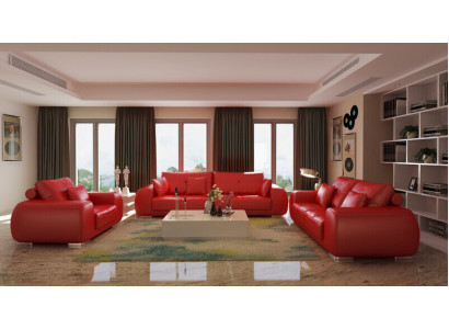 Sofagarnitur Ledersofa Canapé Garnituren Design Modern Sofa 3+1+1 Sëtzer
