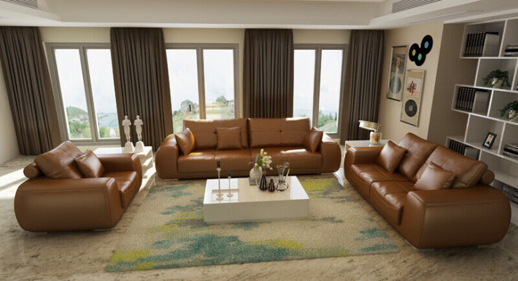 Sofagarnitur Ledersofa Canapé Garnituren Design Modern Sofa 3+1+1 Sëtzer