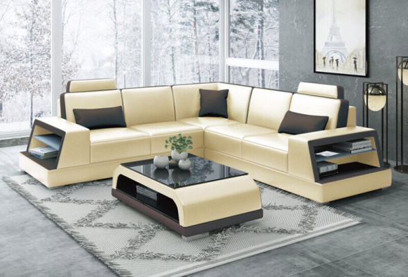 Eckcouch Ledercouch Polstersëtzer Wohnlandschaft Couch Eckgarnitur L Form