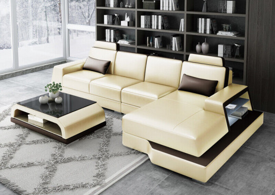 Ecksofa Sofa Wunnlandschaft L Form Polster Canapé Liederforn Beige Canapéen
