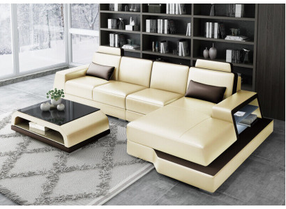 Ecksofa Sofa Wunnlandschaft L Form Polster Canapé Liederforn Beige Canapéen