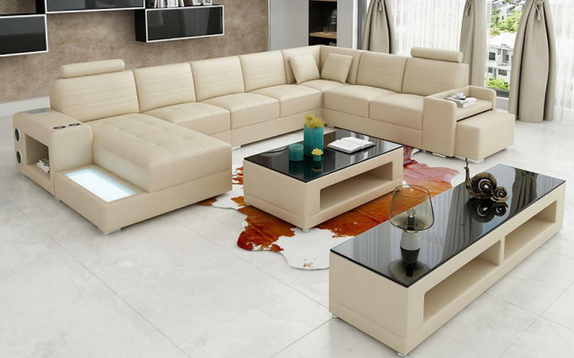 Eck Leder Ecksofa U-Form Sofa Canapé Design Polster Textil Modern Textil Nei