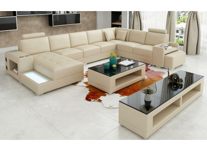 Eck Leder Ecksofa U-Form Sofa Canapé Design Polster Textil Modern Textil Nei
