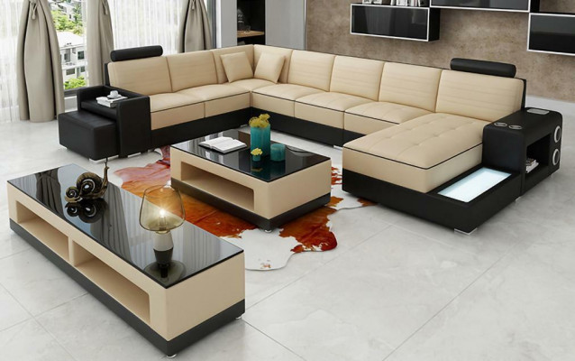 Eck Leder Ecksofa U-Form Sofa Canapé Design Polster Textil Modern Textil Nei