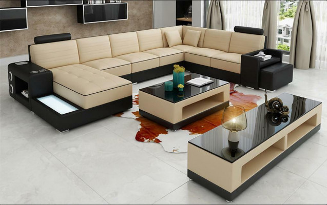 Eck Leder Ecksofa U-Form Sofa Canapé Design Polster Textil Modern Textil Nei