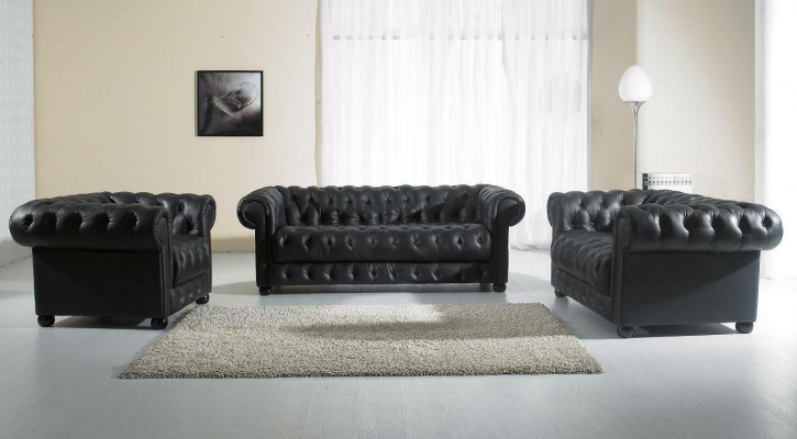 Chesterfield Sofa Couch Polster Designer 3 Sëtzer Garnitur Sofas Neit