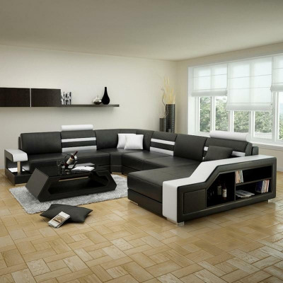 Ecksofa Wunnlandschaft U Form Sofa - Liederzofa Garnitur mat Regal Lieder