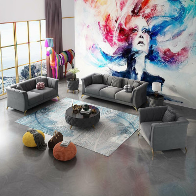 Designer Chesterfield Canapé Setzt Sofa Couch Polster Set Samt 321 Sëtz Couchen