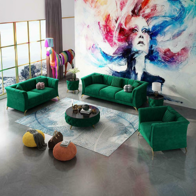 Designer Chesterfield Canapé Setzt Sofa Couch Polster Set Samt 321 Sëtz Couchen