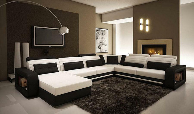 U-Form Sofa Couch Polster Ecksofa Garnitur Wunnlandschaft Lieder Design