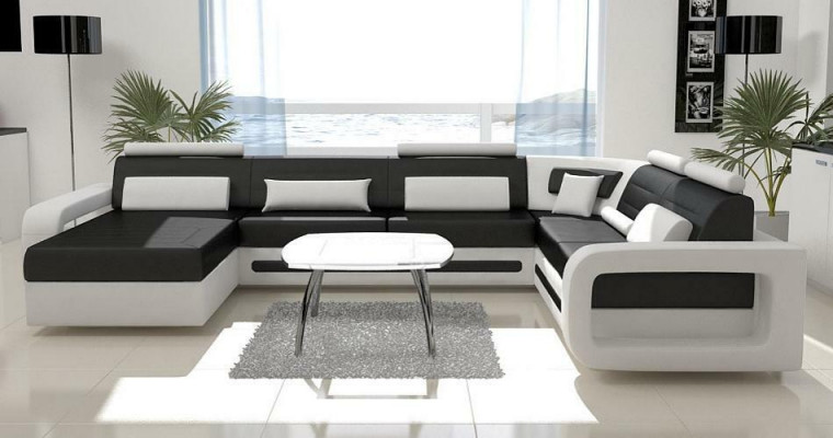 U-Form Sofa Couch Polster Ecksofa Garnitur Wunnlandschaft Lieder Design