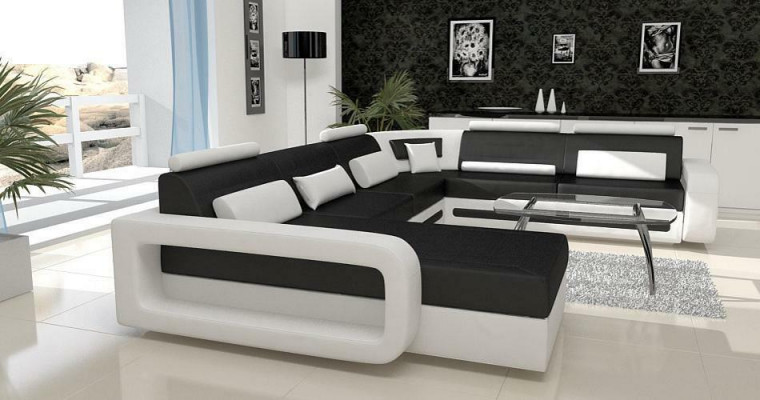 U-Form Sofa Couch Polster Ecksofa Garnitur Wunnlandschaft Lieder Design