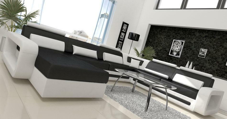U-Form Sofa Couch Polster Ecksofa Garnitur Wunnlandschaft Lieder Design