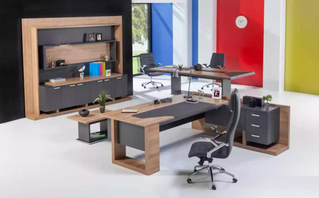 Schreifdësch Bürosmiwwel Eckscreifdësch Dësch Commode Akteschaf 3tlg. Set