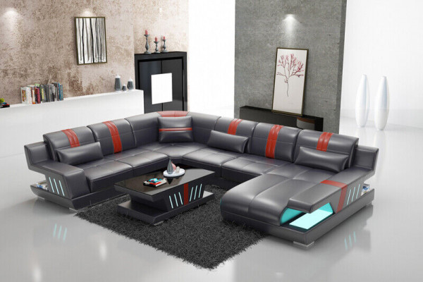 Sofa U-Form Lieder-Sofa Canapé Wohnlandschaft Garnitur Design Modern