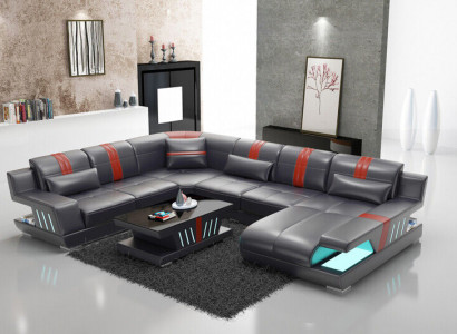 Sofa U-Form Lieder-Sofa Canapé Wohnlandschaft Garnitur Design Modern