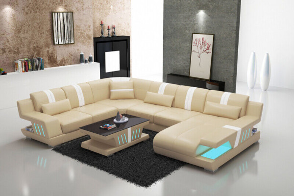Sofa U-Form Lieder-Sofa Canapé Wohnlandschaft Garnitur Design Modern