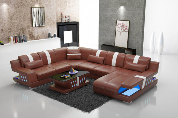 Sofa U-Form Lieder-Sofa Canapé Wohnlandschaft Garnitur Design Modern