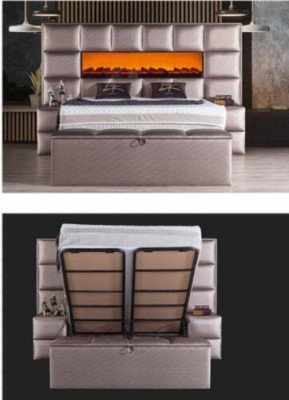 Elegant modern Duebelbett mat geräimegem gepolstertem Kappdeel