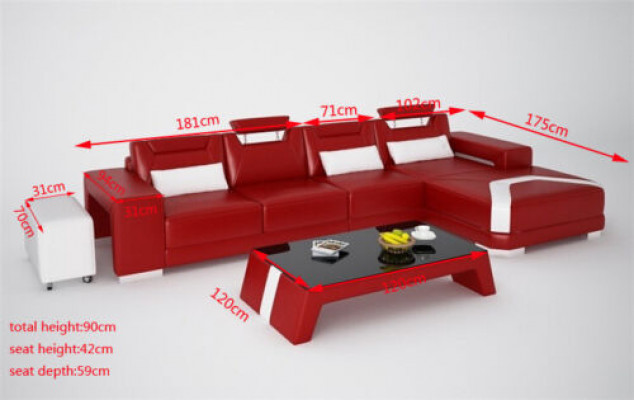 Garnitur Miwwelen Wunnzëmmer Komplett Set 3 Stéck. Ecksofa, Sofa, Hocker, Dësch