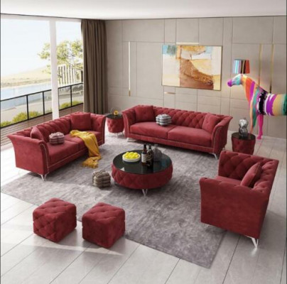 Chesterfield Set 8-tlg Set Couch Polster Garnitur Niewentisch Couchtisch Sofa