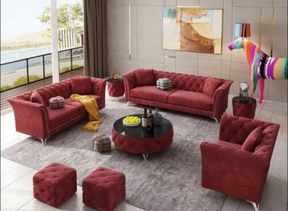 Chesterfield Set 8-tlg Set Couch Polster Garnitur Niewentisch Couchtisch Sofa