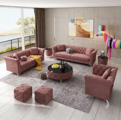 Chesterfield Set 8-tlg Set Couch Polster Garnitur Niewentisch Couchtisch Sofa