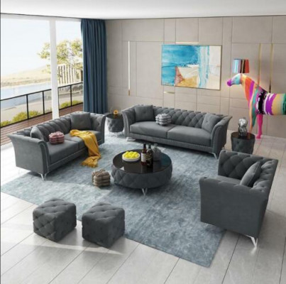 Chesterfield Set 8-tlg Set Couch Polster Garnitur Niewentisch Couchtisch Sofa