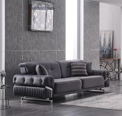 Grau Sofagarnitur Wunnzëmmer Sofa Dräi-Sëtz Fauteuil Komplett Set 3 Deeler
