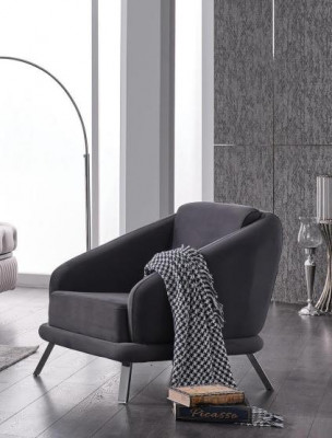 Grau Sofagarnitur Wunnzëmmer Sofa Dräi-Sëtz Fauteuil Komplett Set 3 Deeler