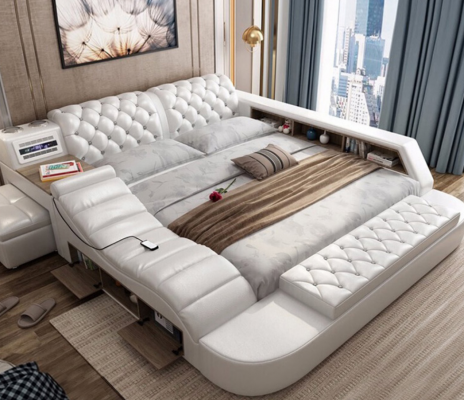 Luxus Duebel Multifunktioun Bett Gepolstert Waasser Better 180x200 Usb Radio Musek