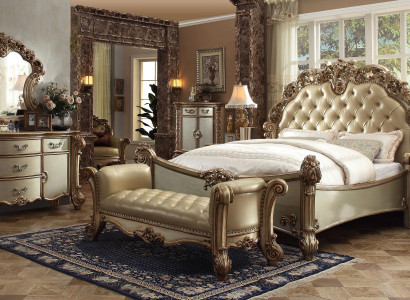 Bett 2x Nospiedestal 3tlg. Klassesch Schlofzëmmer Set Luxus Barock Rokoko