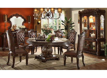 Braun Klassesch Barock Iesszëmmer Set Ronn Dësch 6x Lieder Chesterfield Still