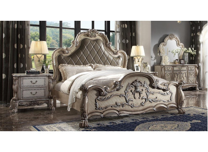 Barock Bett 2x Nuetsdësch 3 Stéck Schlofzëmmer Garnitur Design Luxus Schlofzëmmer