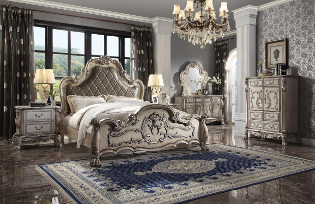 Barock Bett 2x Nuetsdësch 3 Stéck Schlofzëmmer Garnitur Design Luxus Schlofzëmmer