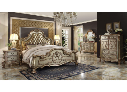 Bett 2x Nuetsdësch 3 tlg. Schlofzëmmer Set Designer Luxus Better Chesterfield