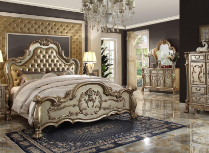 Schlofzëmmer Set Nuetsschränk Bett 5tlg. Klassesch Barock Rokoko Antik Stil Holz