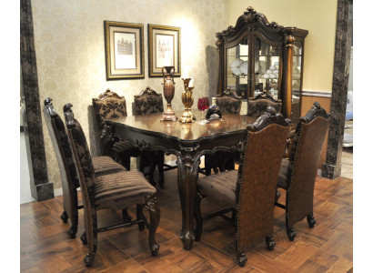 Klassesch Iessdësch aus Holz Iesszëmmer Garnitur 8x Stull Set Still