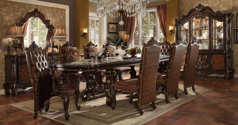 Klassescht Komplettsset Iessdësch + x6 Chesterfield Still Iesszëmmer Garnitur